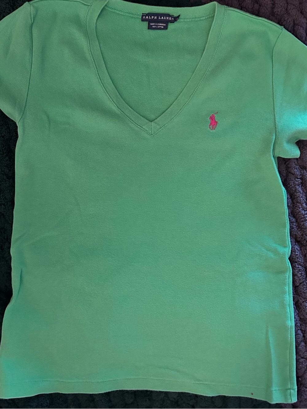 L y2k Ralph Lauren Women's Green V-Neck Polo T-Shirt
